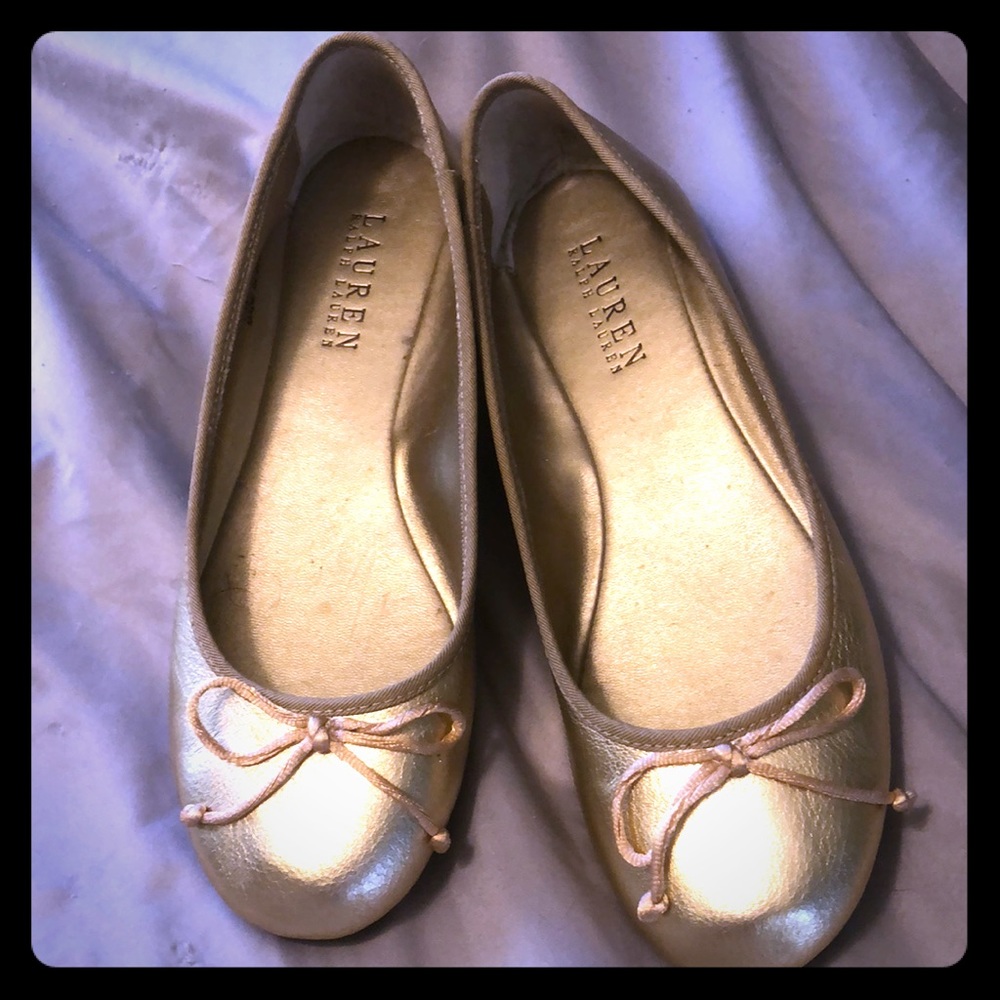Ralph Lauren Gold Ballet Flats Sz 6B Leather Upper